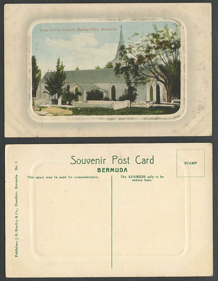 Bermuda Old Colour Embossed Postcard Holy Trinity Church Bailey's Baileys Bay 4.