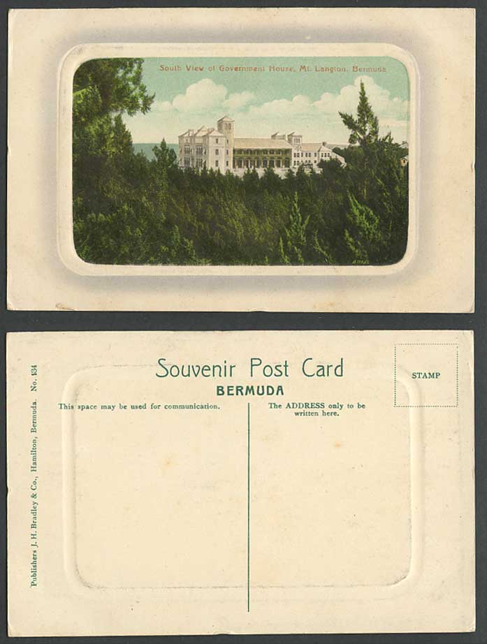 Bermuda Old Colour Embossed Postcard South View of Government House, Mt. Langton