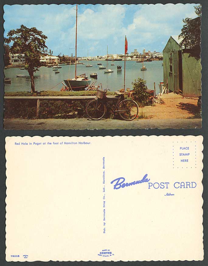 Bermuda Old Colour Postcard Red Hole Paget Foot of Hamilton Harbour Bicycle BIKE