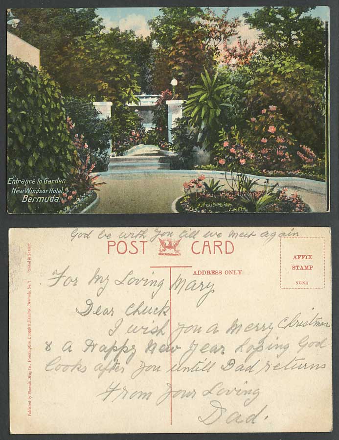 Bermuda Old Colour Postcard Entrance to Garden New Windsor Hotel, Flowers Plants