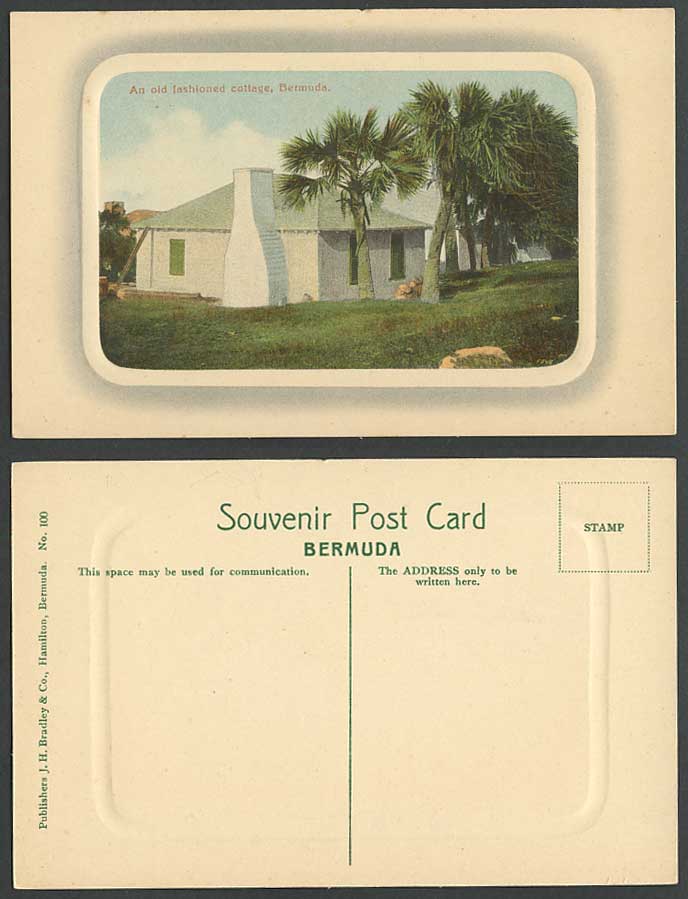 Bermuda Vintage Colour Embossed Postcard An Old Fashioned Cottage Palm Trees 100