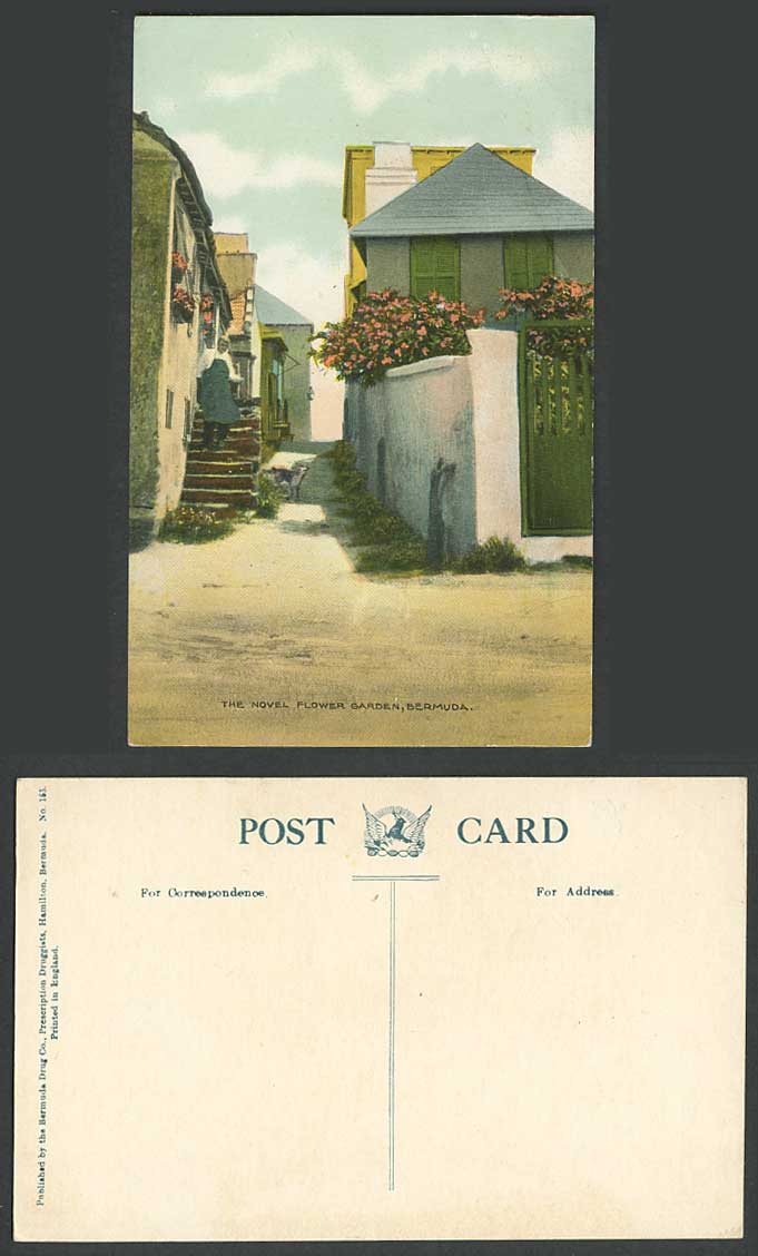 Bermuda Old Colour Postcard The Novel Flower Garden Cottage Houses Flowers N.153