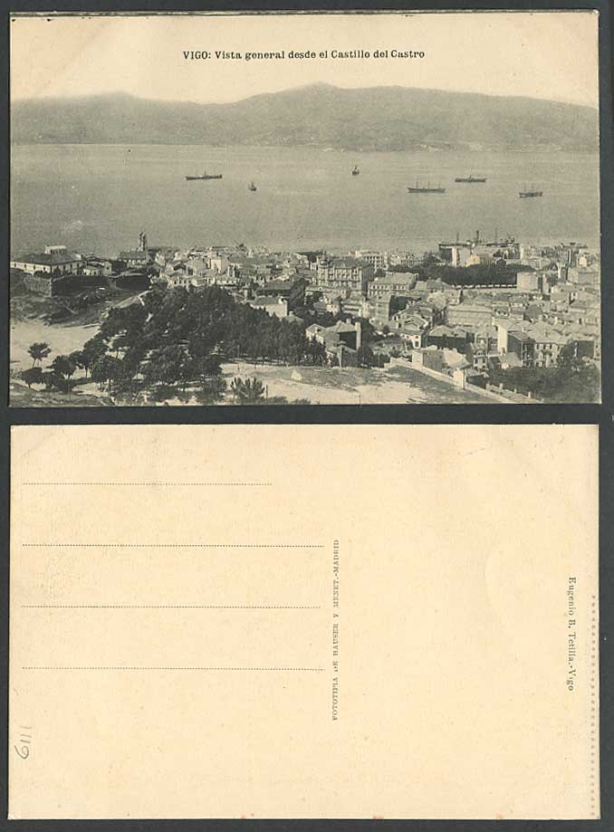 Spain Old Postcard VIGO, Vista General View from desde Castillo del Castro Ships