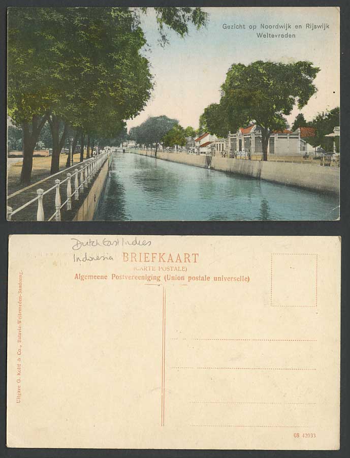 Indonesia Weltevreden Sawah Besar Noordwijk en Rijswijk Canal River Old Postcard