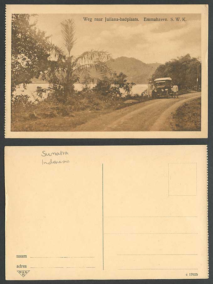 Indonesia Emmahaven S.W.K. Vintage Motor Car & Road towards Juliana Old Postcard