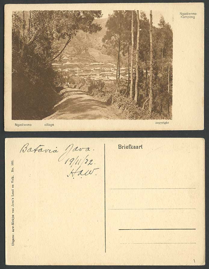 Indonesia 1922 Old Postcard Ngadiwono Village Kampong Rd. Java Dutch East Indies