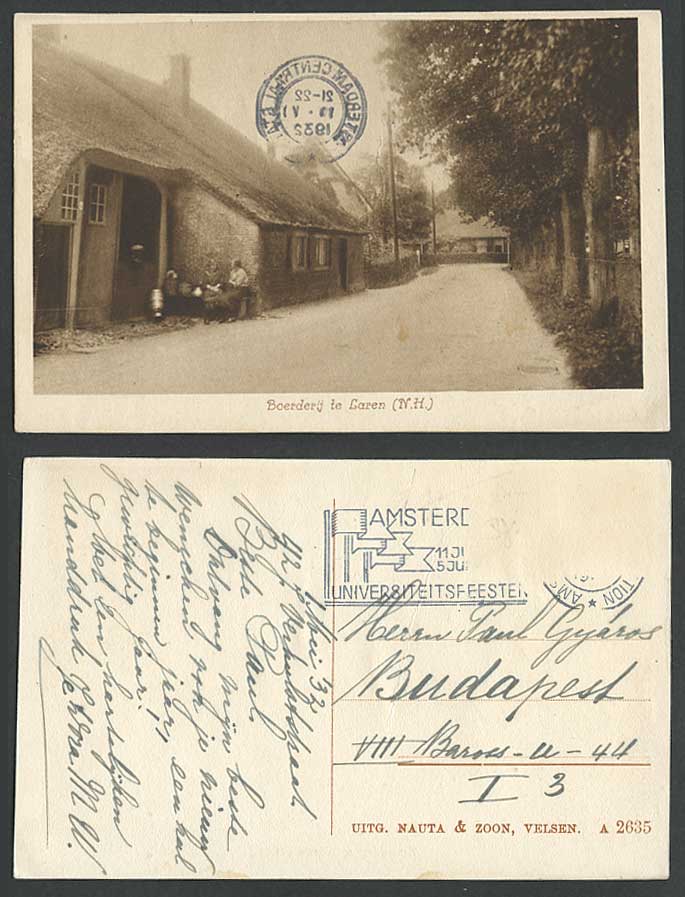 Netherlands 1932 Old Postcard Boerderij te Laren N.H. Street Scene Cottage Women