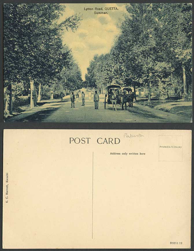Pakistan Old Postcard Lytton Road Quetta Summer Street Scene Cart Soldiers India