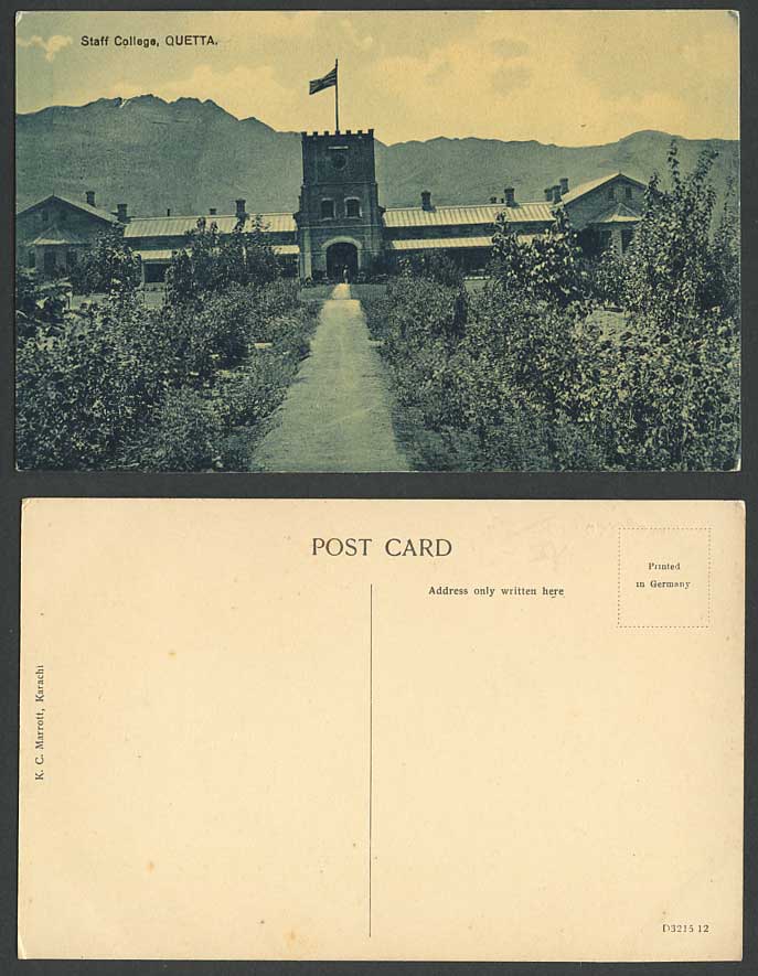 Pakistan Old Postcard Staff College, Quetta in Summer, School British Flag India