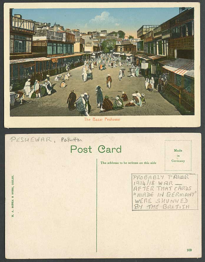 Pakistan Old Colour Postcard The Bazar Peshawar Native Market Street Scene India