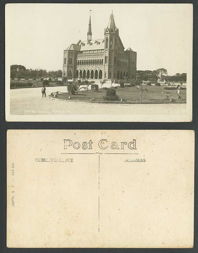 Pakistan Old Real Photo Postcard Karachi FRERE HALL Garden British India Gupta C