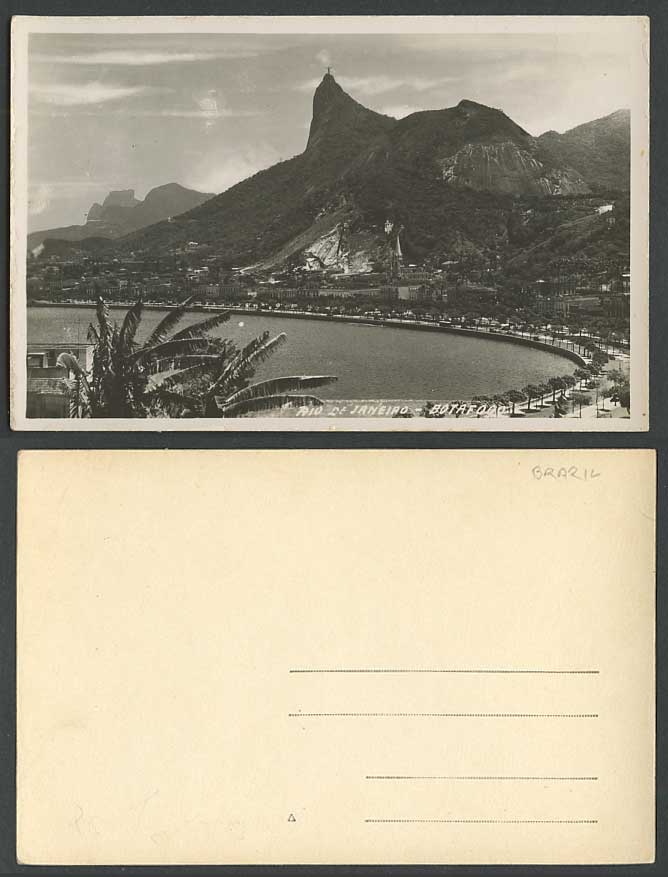Brazil Old R. Photo Postcard Rio de Janeiro Botafogo Panorama Christ of Redeemer