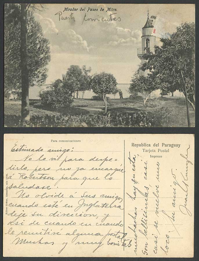 Paraguay, Mirador del Paseo de Mitre, Parque Park, Watch Tower 1908 Old Postcard