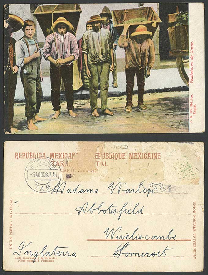 Mexico 1908 Old Postcard Native Meat Sellers Vendors Vendedores de Carne Ethnic