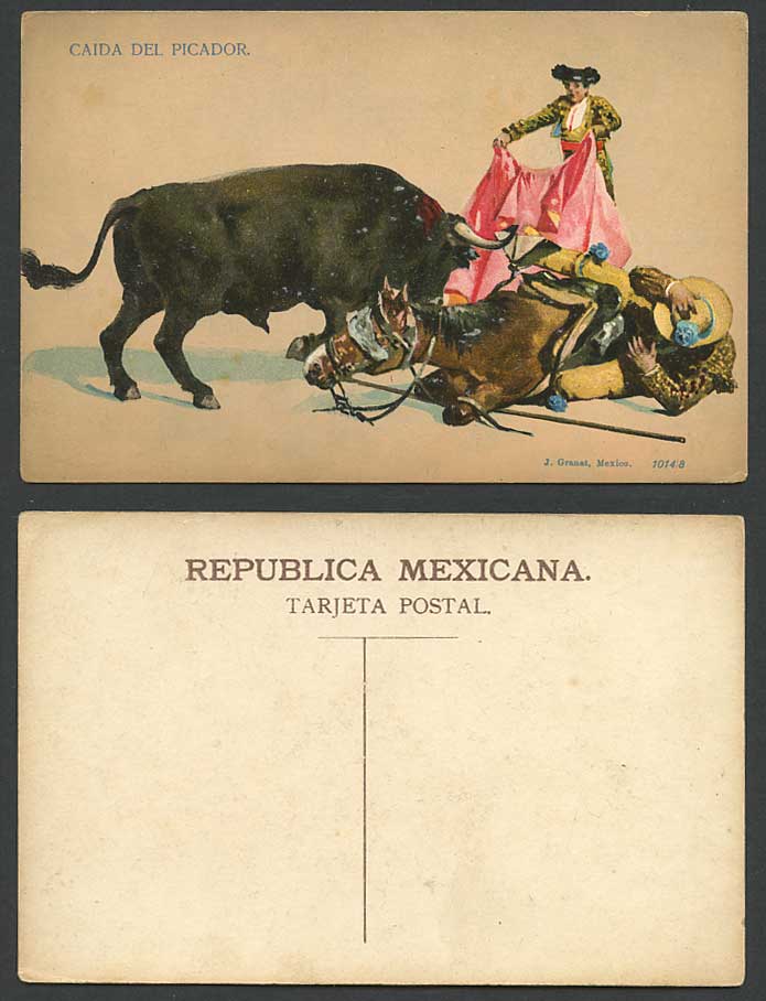 Mexico Old Colour Postcard Caida del Picador Fall, Bullfighter Horse Bull Torero