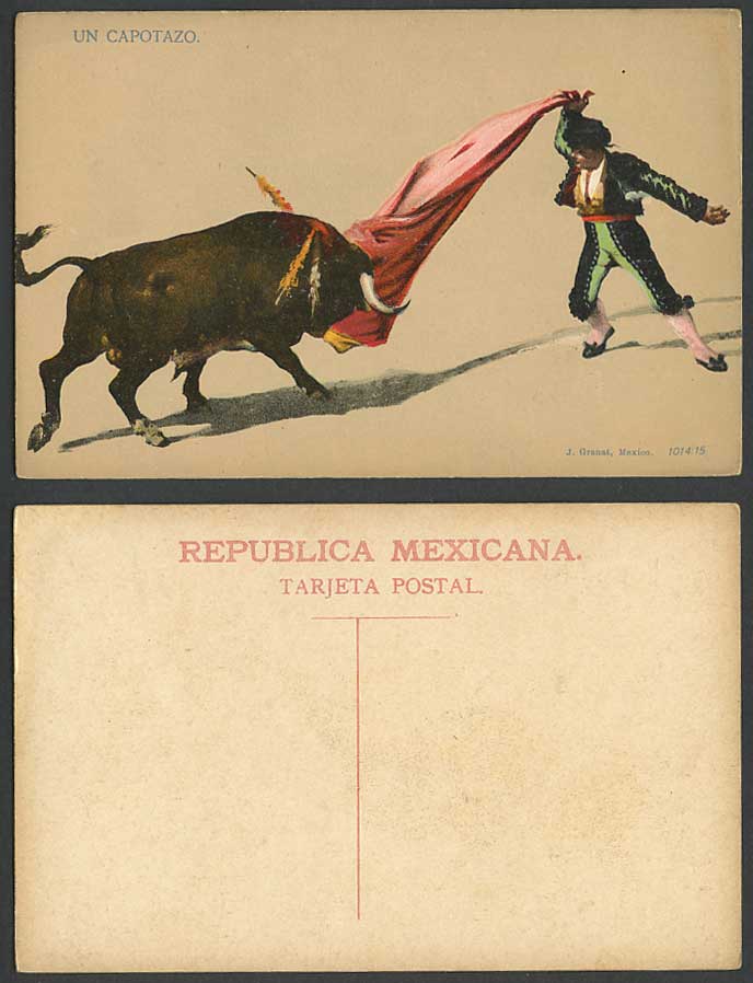 Mexico Old Colour Postcard Un Capotazo Bullfighter Bull Torero Bullfighting