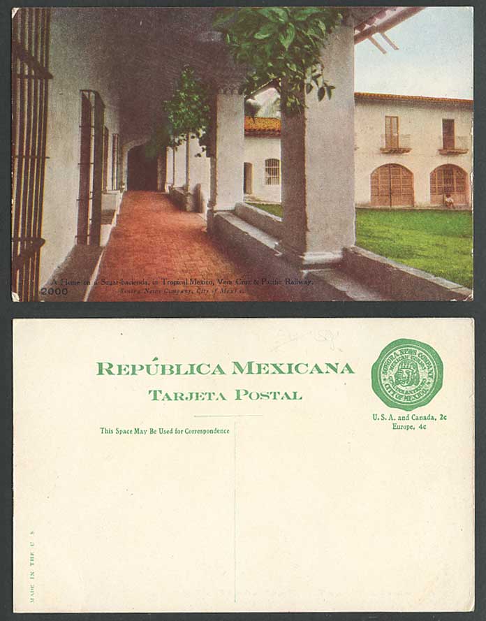 Mexico Old Colour Postcard A Home on a Sugar Hacienda, Vera Cruz Pacific Railway