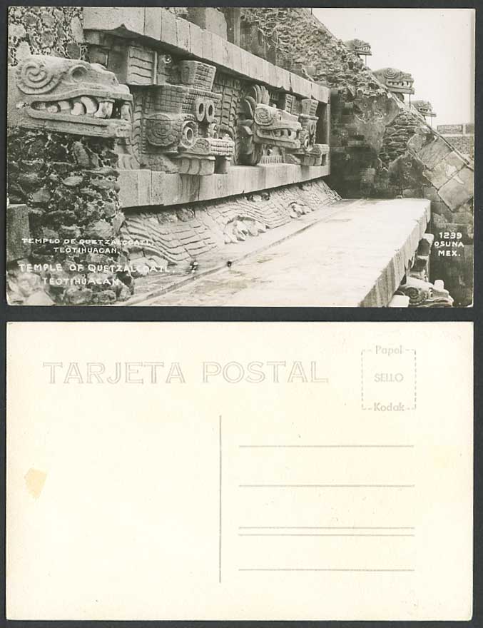 Mexico Temple Templo de Quetzalcoatl Teotihuacan Snake Gods Old R Photo Postcard