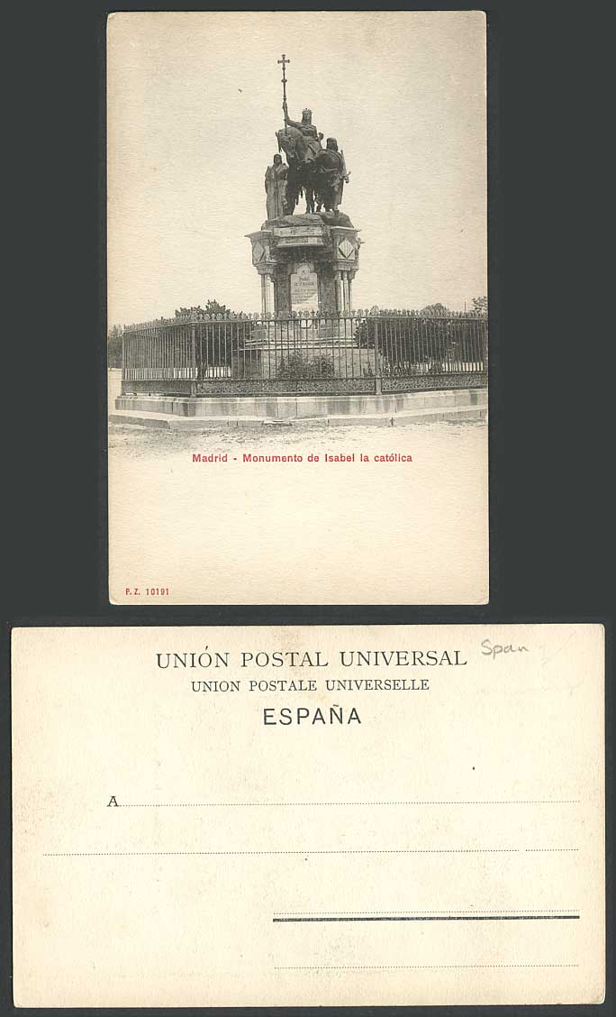 Spain Old Postcard Madrid, Monumento de Isabel la la Catolica Catholic Monument