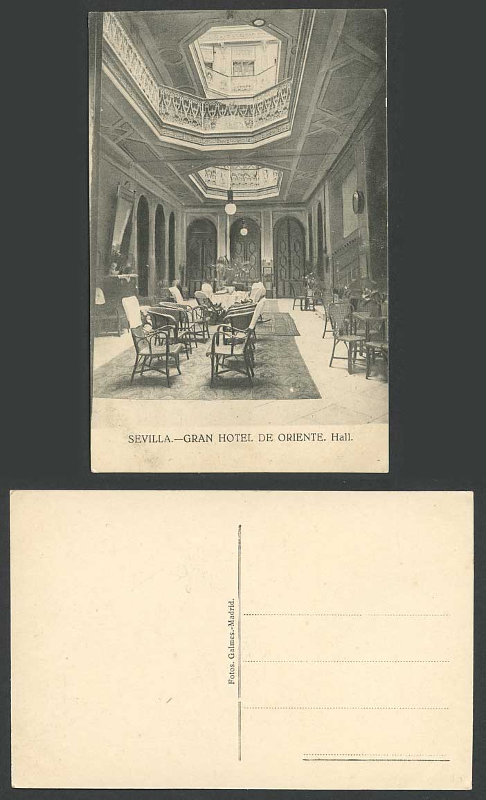 Spain Old Postcard Sevilla Interior of Gran Hotel de Oriente Hall Spanish Galmes