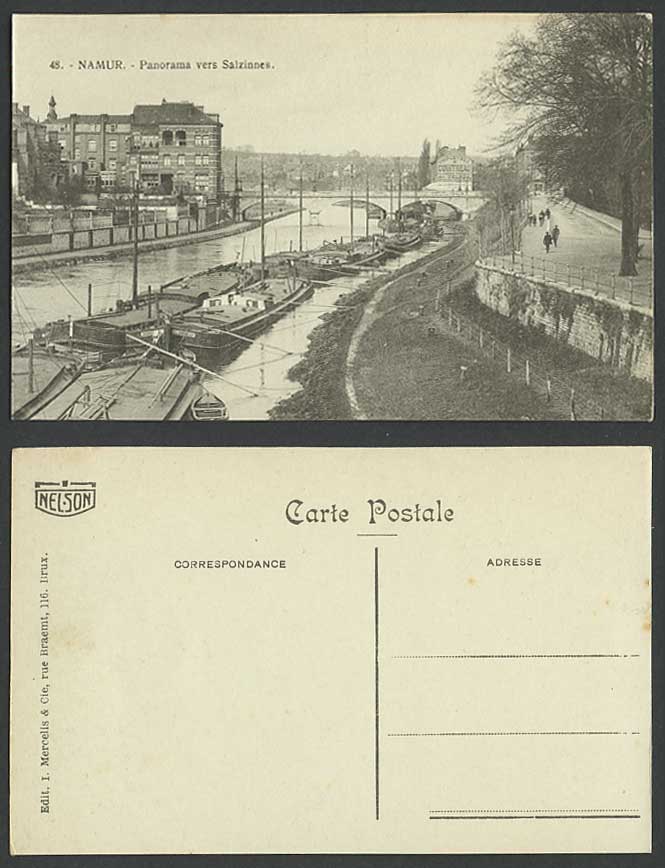 Belgium Old Postcard NAMUR Panorama vers Salzinnes Bridge Boats River Street 48.