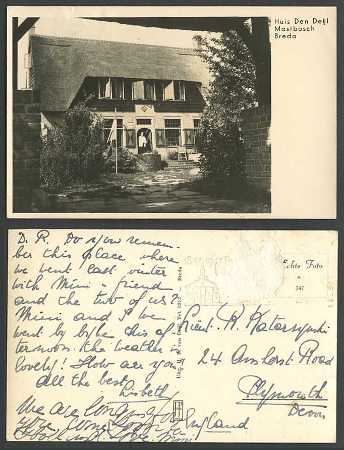 Netherlands 1947 Old Postcard Huis Den Deijl Bastbosch Breda Flag House