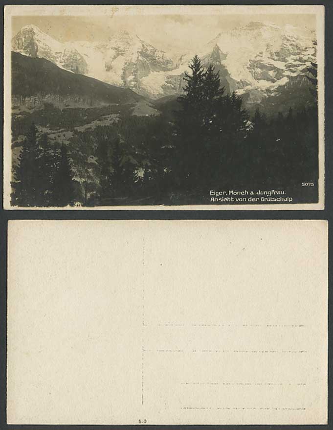 Switzerland Old Real Photo Postcard Interlaken Eiger Moench Jungfrau Gruetschalp
