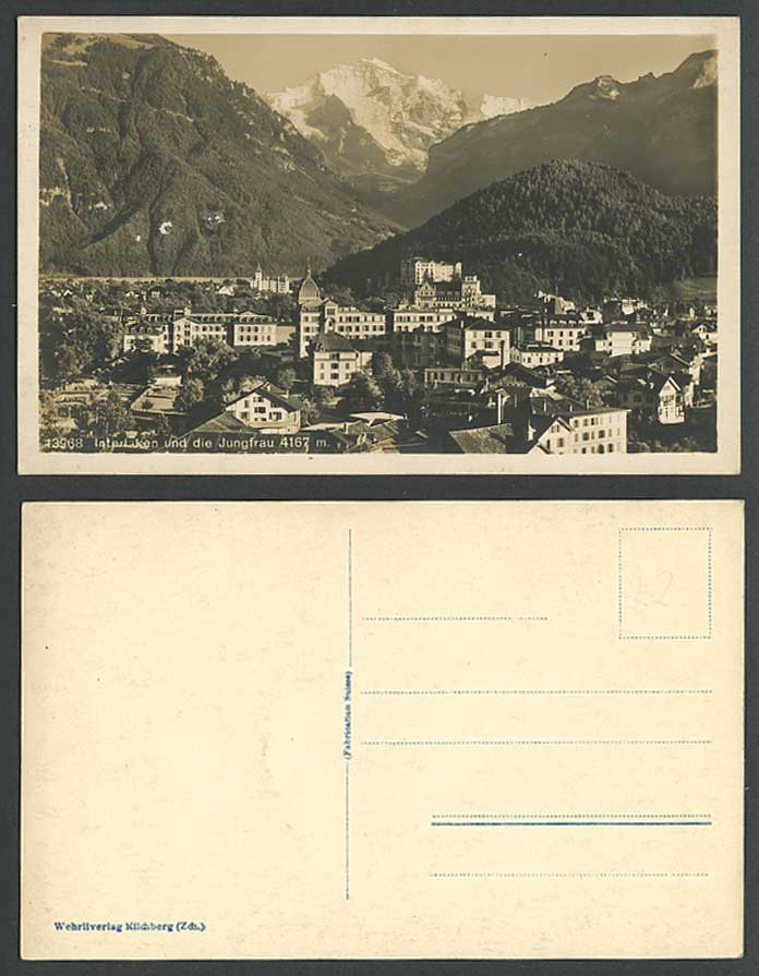 Switzerland Swiss Old Real Photo Postcard Interlaken Jungfrau Snowy Mountains RP