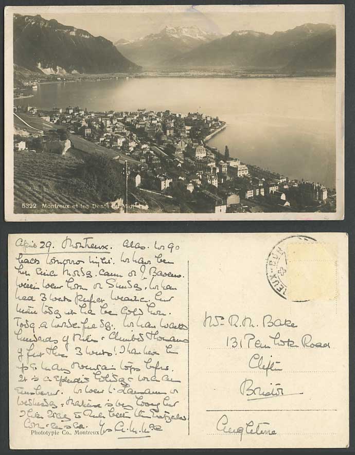 Switzerland Montreux et les Dents du Midi Panorama Lake Old Real Photo Postcard
