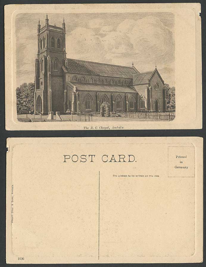 India Old Embossed Postcard The R.C. Chapel Ambala Entrance, Arched Gate, Church