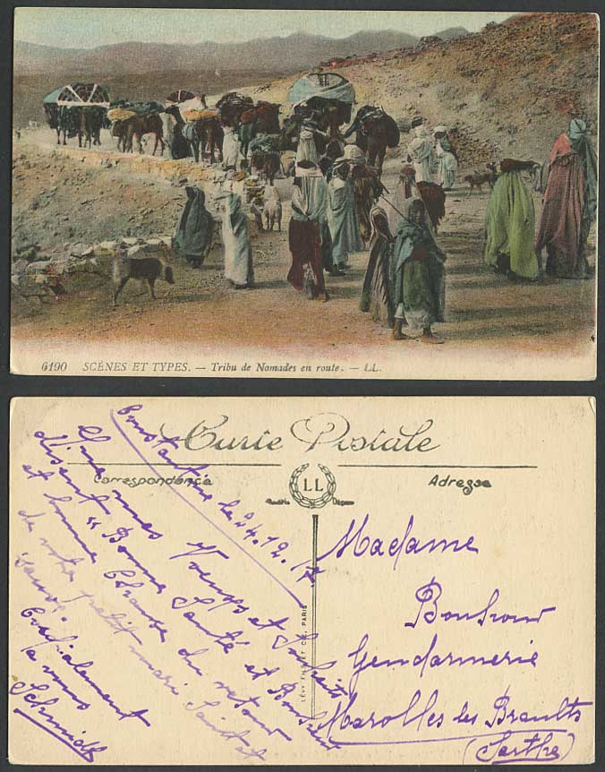 Nomads Tribe de Nomades en Route Camel Caravan Dogs L.L. 6190, 1917 Old Postcard