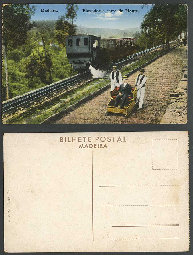 Portugal Old Postcard MADEIRA Elevador e Carro do Monte, Train Railway Railroads