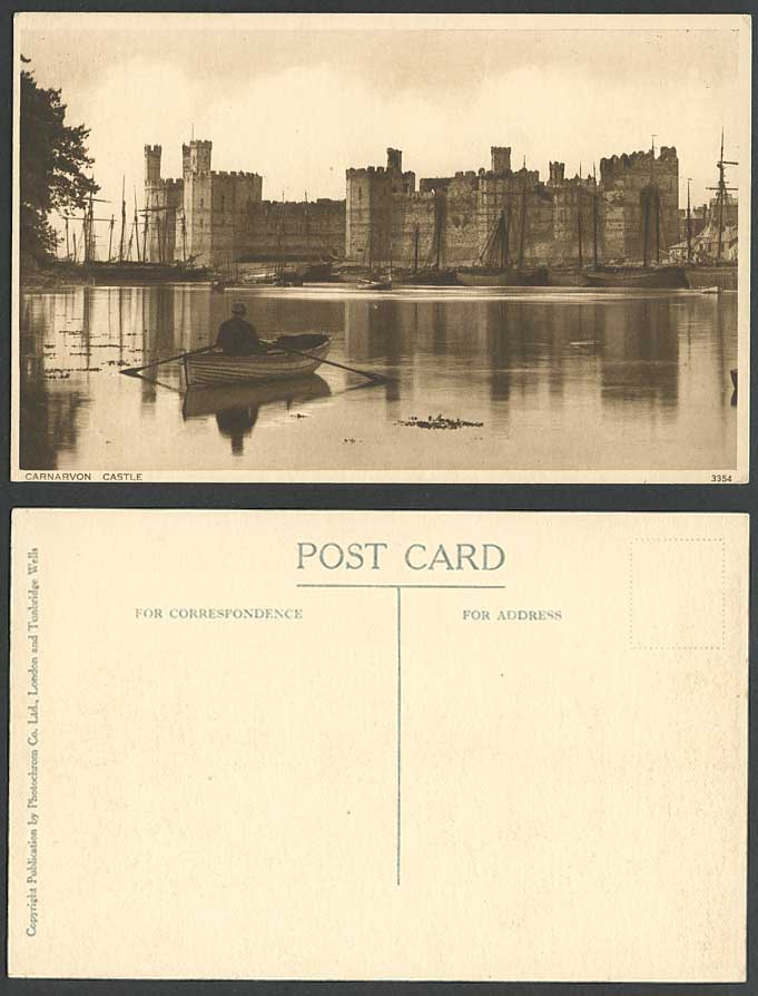 CARNARVON CASTLE Wales Old Postcard Rowing Boat Boating Harbour Ships River View