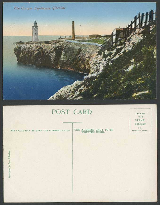 Gibraltar Old Colour Postcard The Europa Point Lighthouse Le Phare Benzaquen Co.
