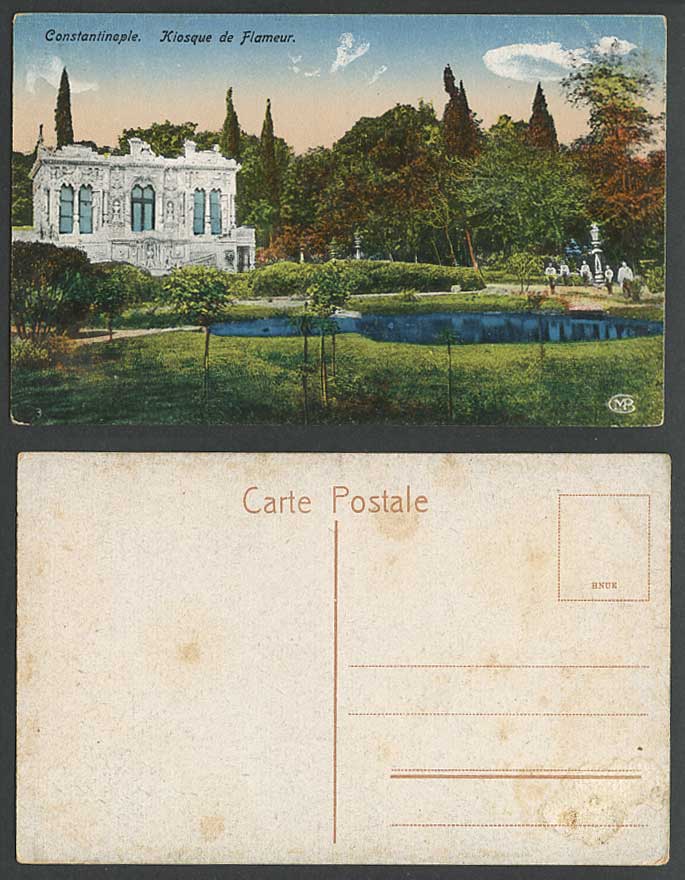 Turkey Constantinople Old Colour Postcard Kiosque de Flameur Kiosk, Lake, Garden