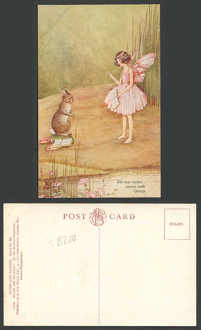 IR OUTHWAITE Old Postcard Rabbit Bunny & Fairy She Was Rather Severe with George