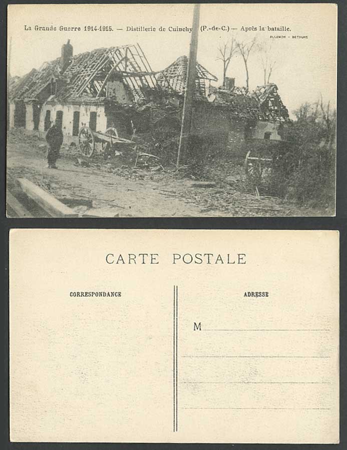 WW1 Ruins Old Postcard Distillerie de Cuinchy P.-de-C. Apres la Bataille Soldier