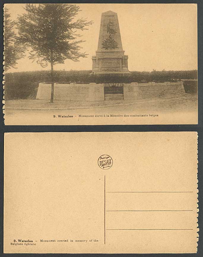 Belgium Old Postcard WATERLOO Monument in Memory to Belgian Fighters Memorial 9.
