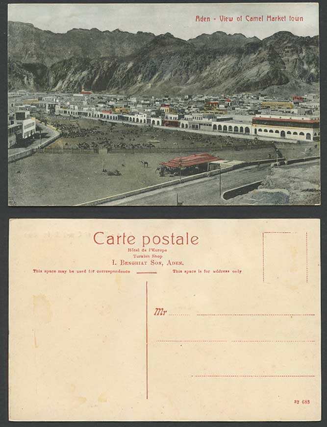 Aden Yemen Panorama View of CAMEL MARKET TOWN Old Colour Postcard Mountains