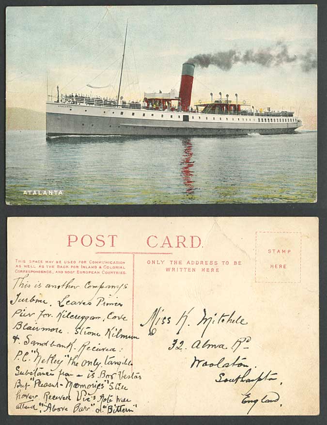 Atlanta Steamer Steam Ship Cruise Liner Shipping Old Colour Postcard