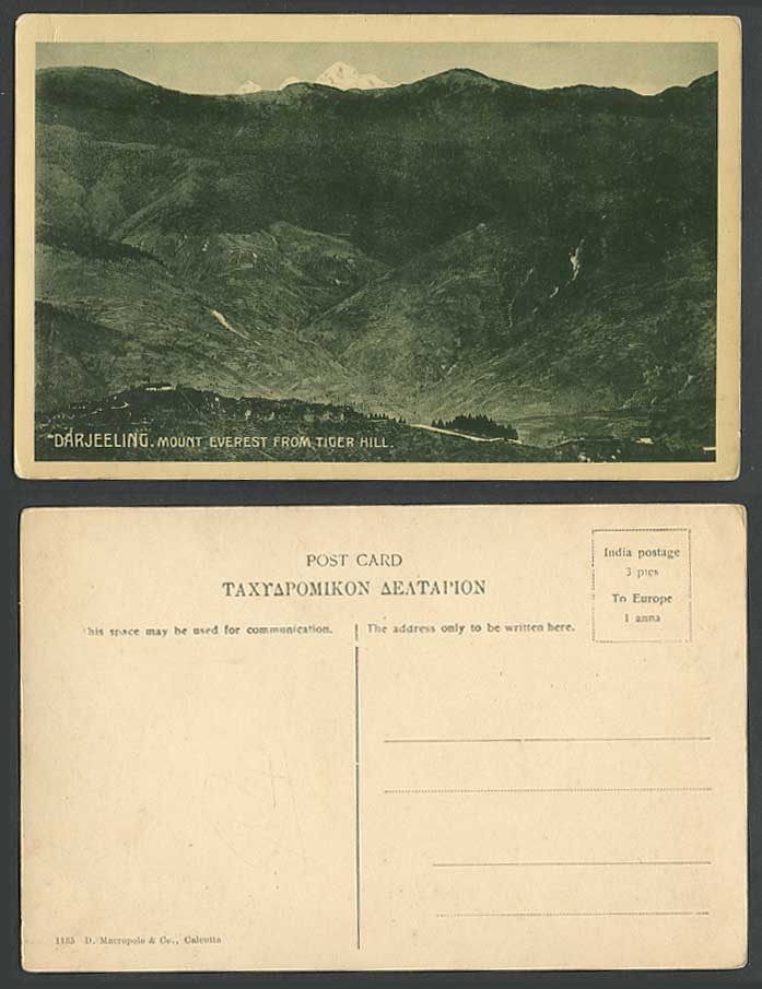 India Tibet Old Postcard Darjeeling Mt. Mount Everest from TIGER HILL Mountains
