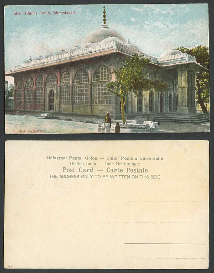 India Old Colour Postcard Shah Alum Alum's Tomb Ahmedabad Clifton & Co Bombay 47