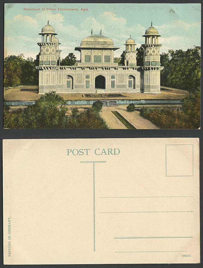 India Old Colour Postcard Mausoleum of Prince Etmaddowlah, AGRA (British Indian)