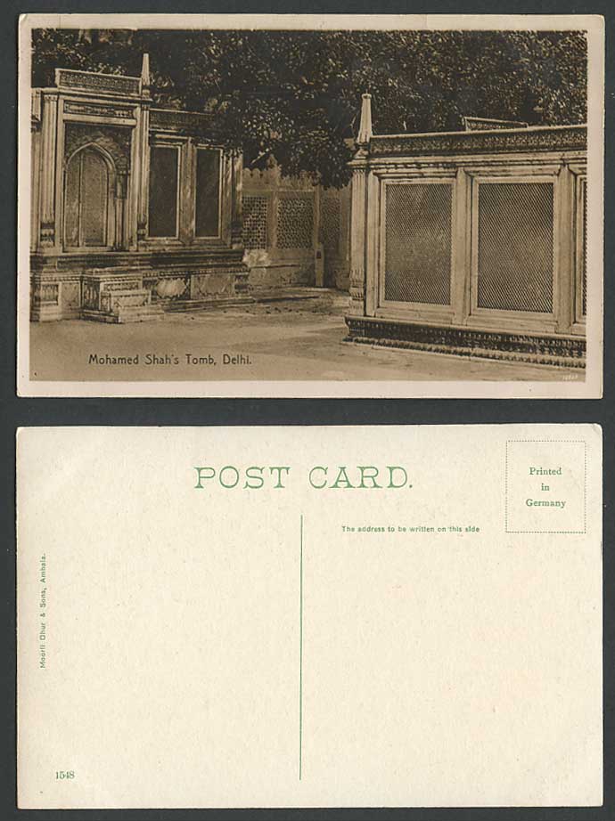 India Old Postcard Tomb of Emperor Muhammad Shah Delhi Mohamed Shah's Tomb 1548