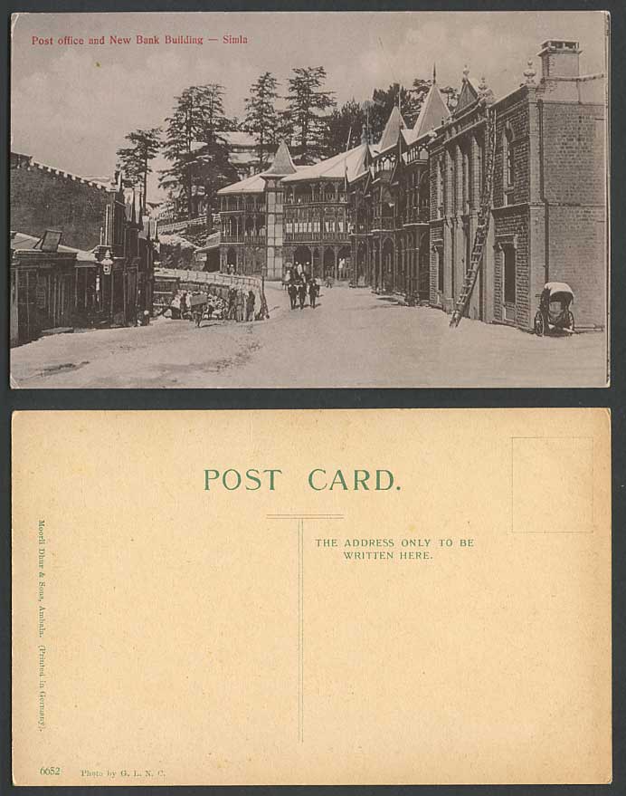India Old Postcard Post Office, New Bank Building Street Scene Ladder Simla 6652