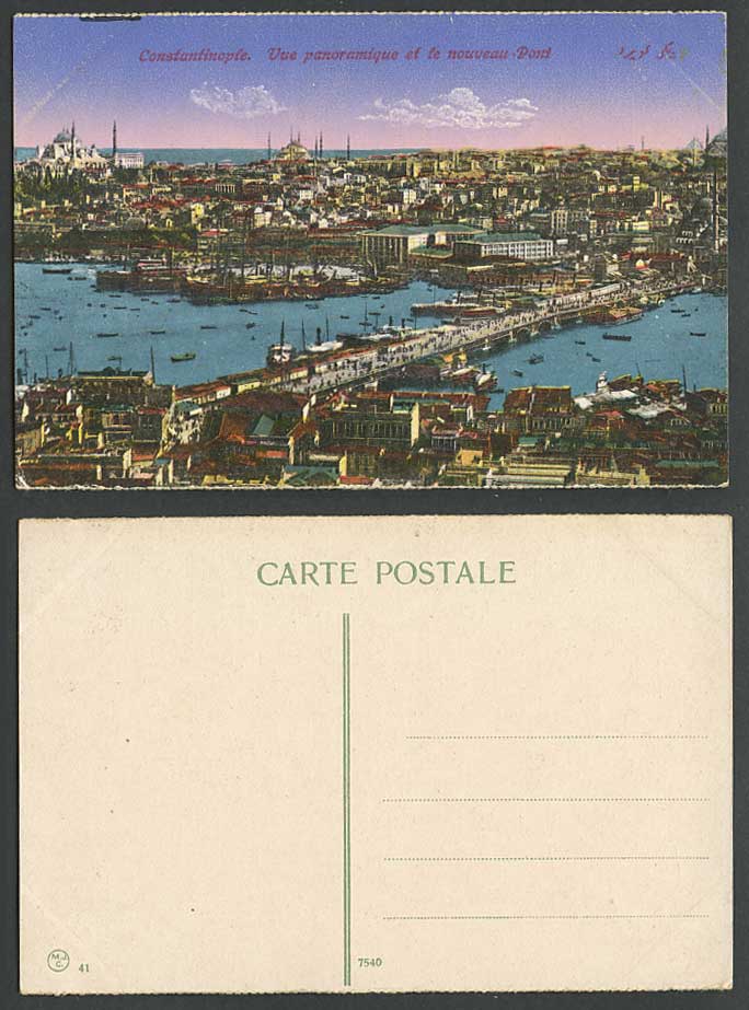 Turkey Old Postcard Constantinople Vue Panoramique et le Nouveau Pont Bridge MJC