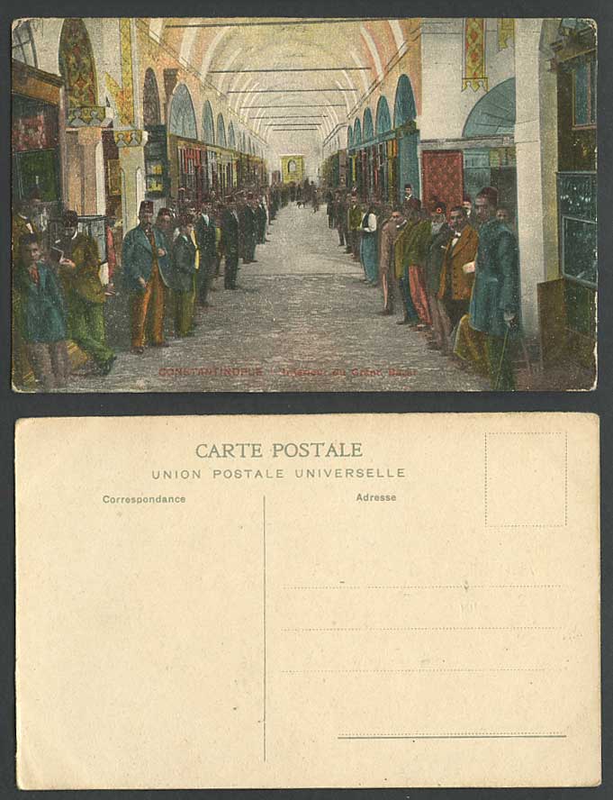Turkey Old Postcard Constantinople Interior of GRAND BAZAR Market Vendor Sellers