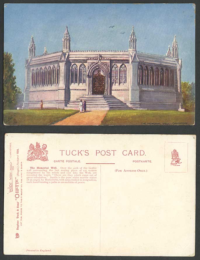 India Old Tuck's Oilette Postcard Memorial Well CAWNPORE, Steps, Wide Wide World