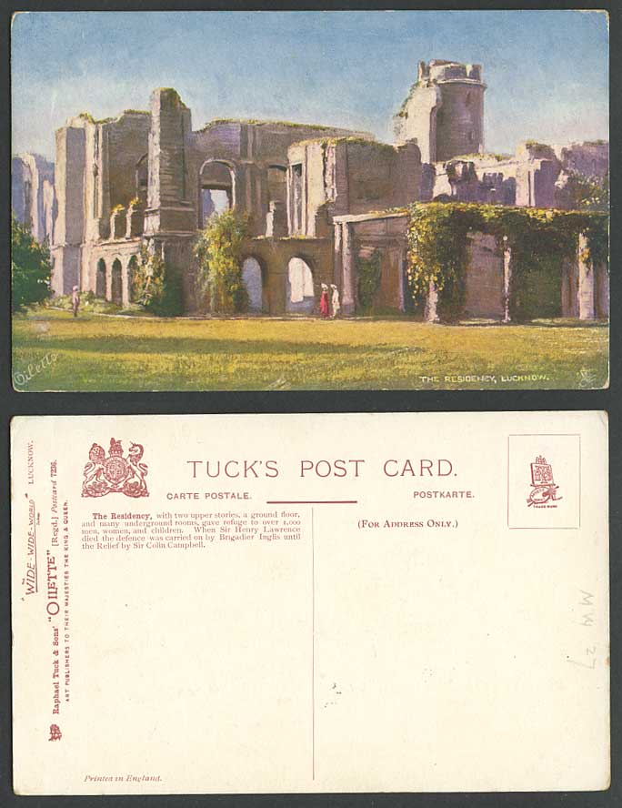India Old Tuck's Oilette Postcard The Residency LUCKNOW Ruins Sir Colin Campbell
