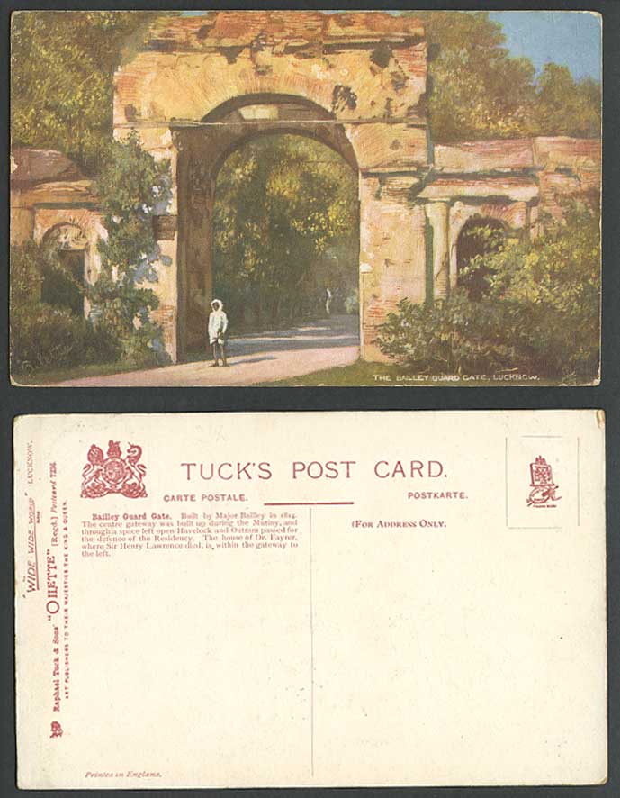 India Old Tuck's Oilette Postcard BAILLEY GUARD GATE Lucknow Built by Major 1814